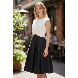 Tadashi Collection Black White Pleated Surplice A-Line Cocktail Dress 6